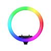 Capture Your Spin The 360 Photo Booth Deluxe Package 31" (Automatic Spin) includes a multicolor LED ring light with adjustable brightness settings, set against a white background, to perfectly enhance your immersive experience.