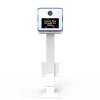 Capture Your Spin Introducing the 15.6” LG Touch Screen Selfie Mirror Photo Booth, featuring a modern design on a white stand that invites you to "Touch the screen to start." Ideal for capturing memories with just a simple tap.